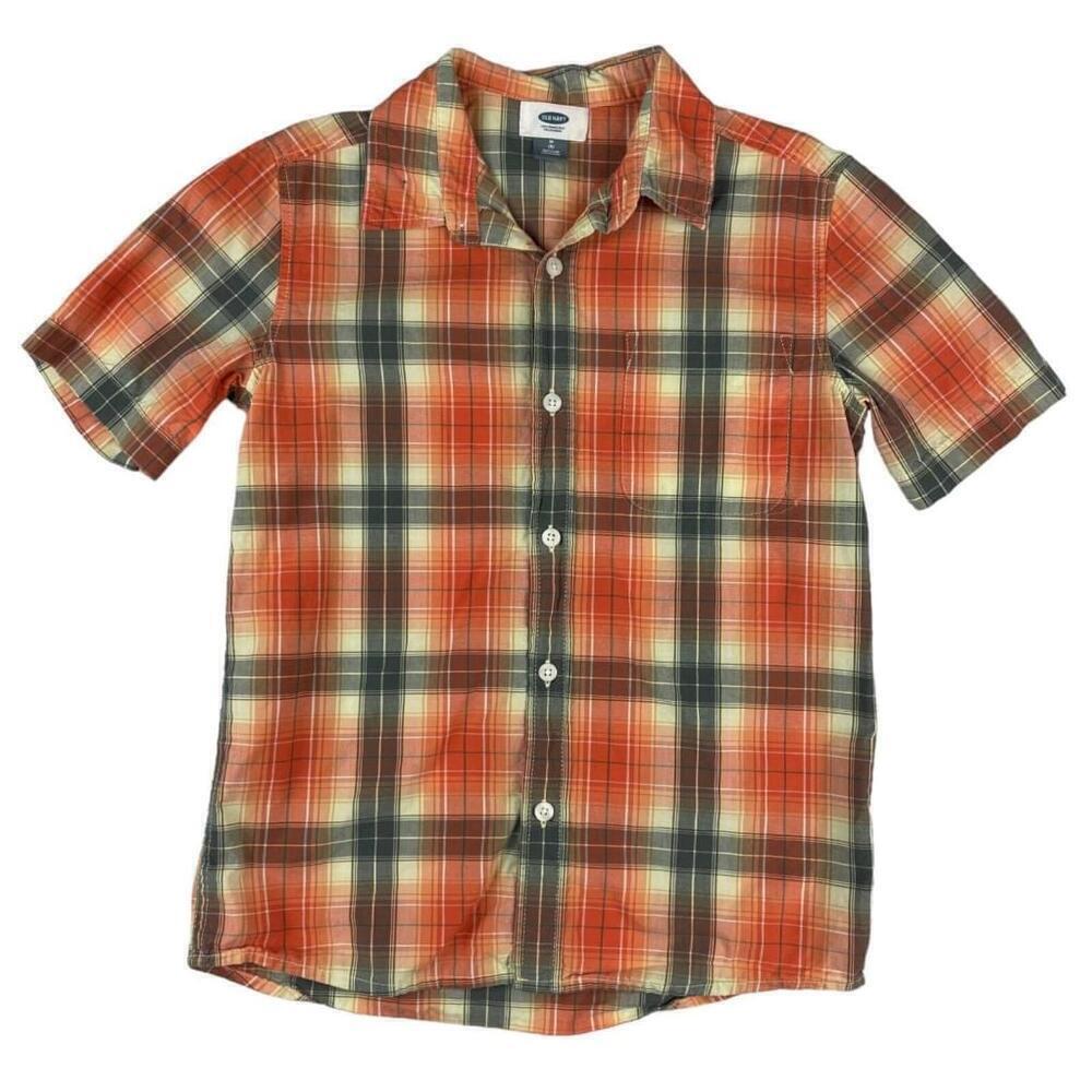 Old Navy Shirt Boys Medium Multi Plaid Casual Short Sleeve Collared Button Down